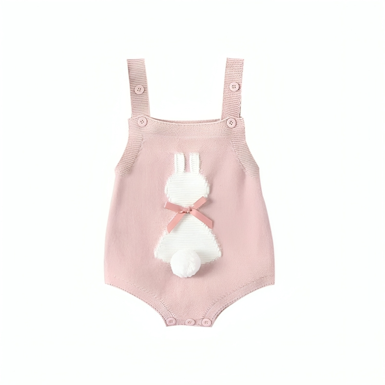 Pink Bunny Knitted Sleeveless Baby Romper