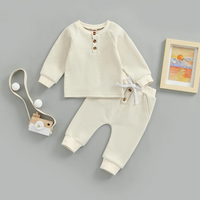 Long Sleeve Solid Color Waffle Baby Set