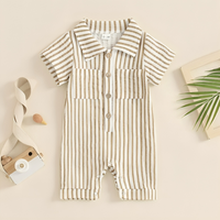 Short Sleeve Striped Collared Baby Jumpsuit