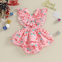 Pink Candy Cane Christmas Ruffled Baby Romper