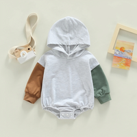 Long Sleeve Two-Color Hooded Baby Romper