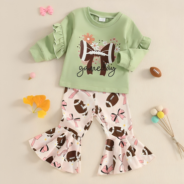 Game Day Football Bow Flared Pants Toddler Set