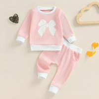 Long Sleeve Waffle Bow Baby Set