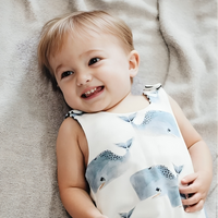 Sleeveless Whale Print Baby Jumpsuit