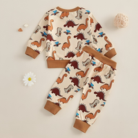 Long Sleeve Brown Dinosaurs Print Baby Set