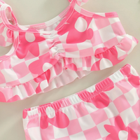 Pink Floral Checkered Baby Swimsuit