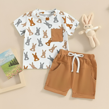 Short Sleeve Brown Easter Bunny Baby Set