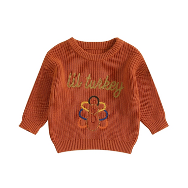 Handcrafted "Lil Turkey" Knitted Baby Pullover Sweater