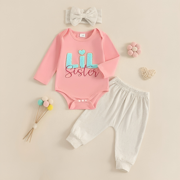 Long Sleeve "Lil Sister" Embroidered Baby Set