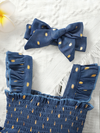 Golden Dot Slip Blue Bow Dress