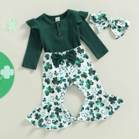 St. Patrick's Day Green Clover Flared Pants Set