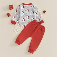 Cartoon Santa Print Shirt & Pants Baby Set