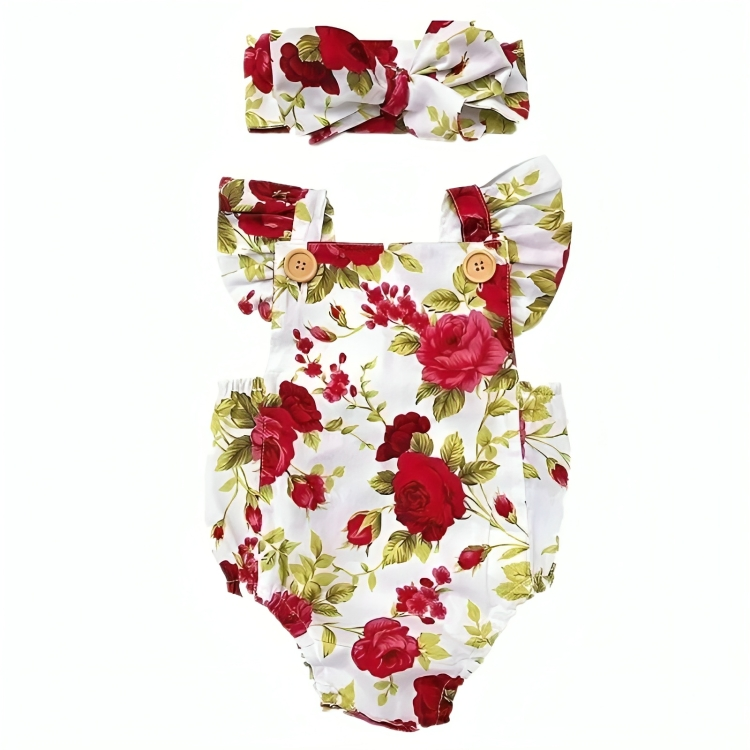 Rose Floral Romper Jumpsuit Set