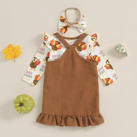 Thanksgiving Gobble Ruffle Suspender Skirt Set