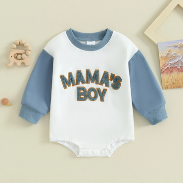 Long Sleeve "Mama's Boy" Embroidered Baby Bodysuit