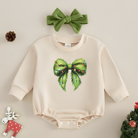 Long Sleeve Green Christmas Bow Baby Bodysuit Set