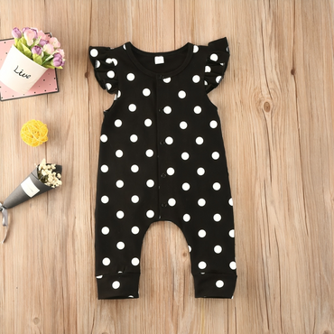 Black Polka Dot Print Baby Jumpsuit