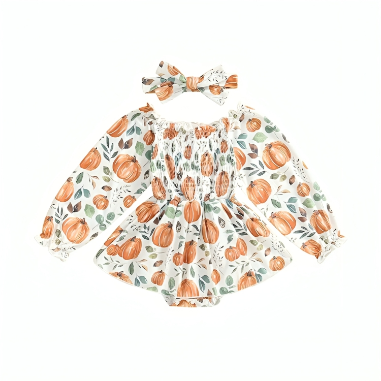 Halloween Pumpkin Patch Princess Baby Romper Dress