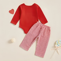 Long Sleeve Love Plaid Pants Baby Set