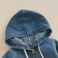 Full Denim Hooded Long Sleeve Baby Romper