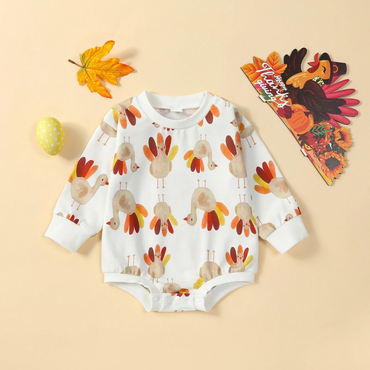 Cute Long Sleeve Turkey Feathers Baby Bodysuit