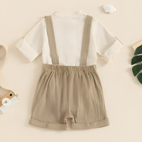 Cotton Linen Bodysuit Suspender Shorts Set