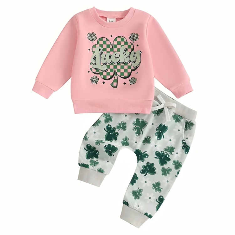 Long Sleeve Pink Lucky Clover Baby Set