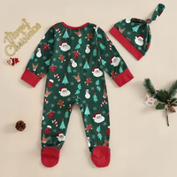 Green Christmas Zipper Footed Baby Jumpsuit