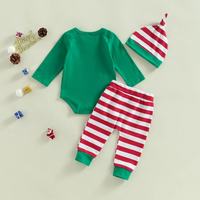 "My 1st Christmas" Elf Striped Cotton Baby Set