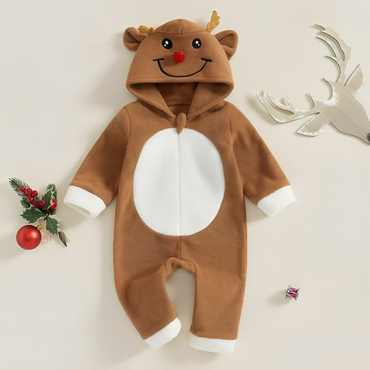 Reindeer Zipper Hooded Baby Jumpsuit Costume