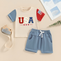 Short Sleeve USA Themed Embroidery Baby Set