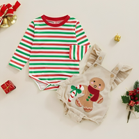 Christmas Striped Romper & Overalls Set