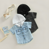 Short Sleeve Denim Hooded Baby Top