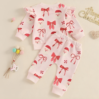 Pink Santa Claus Bow Print Baby Set