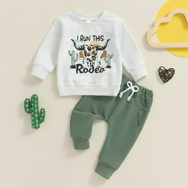 Long Sleeve Cowboy Rodeo Print Baby Set