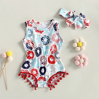 Sleeveless Tassel Independence Day Baby Romper