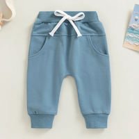 Blue Solid Color Pocket Baby Pants