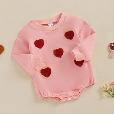 Long Sleeve Embroidery Patch Hearts Baby Bodysuit