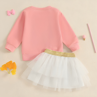 Long Sleeve Embroidered Bow Tulle Skirt Set