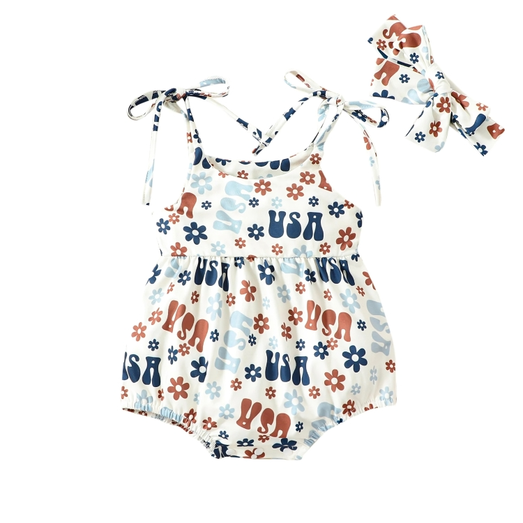 USA Floral Straps Baby Romper