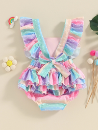 Colorful Rainbow Ruffled Baby Romper