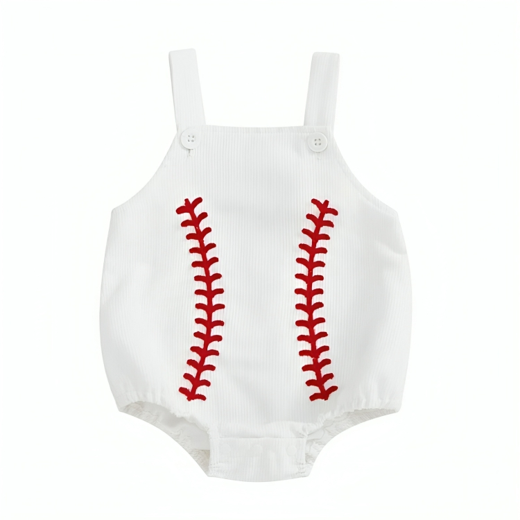 Sleeveless Baseball Embroidered Baby Romper