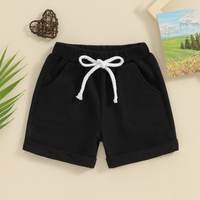 Black Solid Color Elastic Baby Shorts