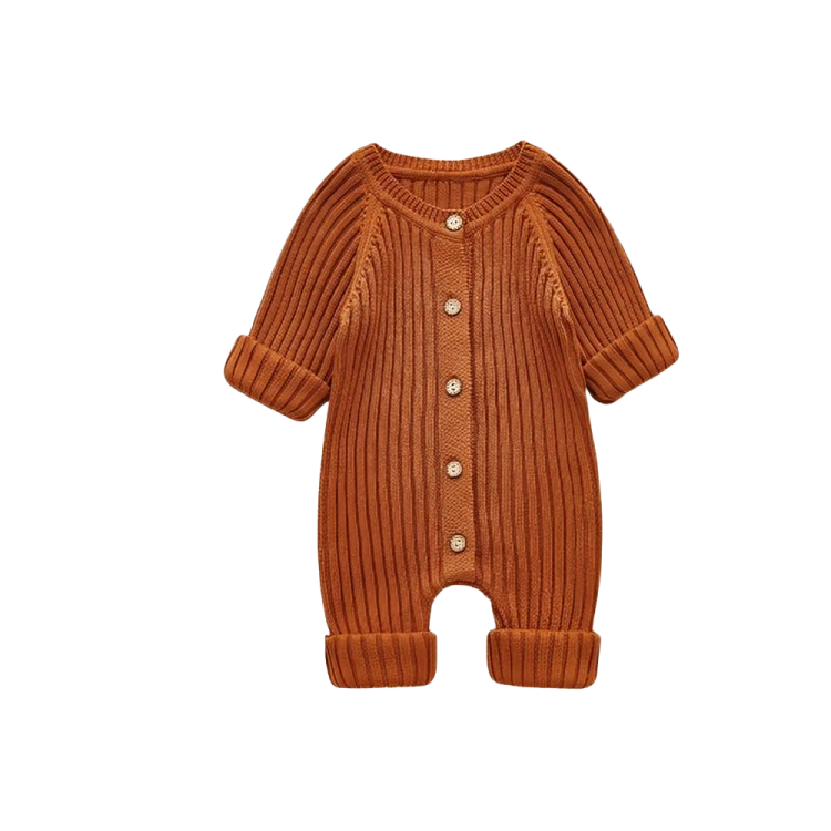 Long Sleeve Ribbed Knitted Baby Jumpsuit