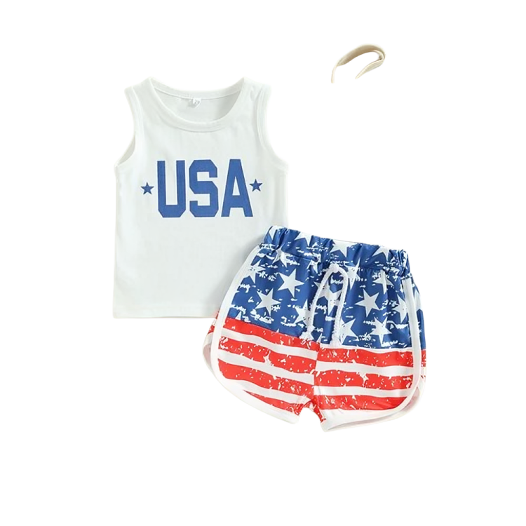 Sleeveless USA Themed Baby Set