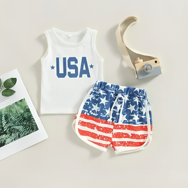 Sleeveless USA Themed Baby Set