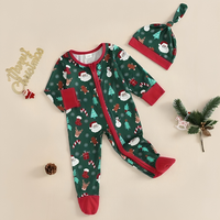 Green Christmas Zipper Footed Baby Jumpsuit