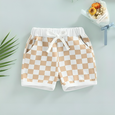 Brown Checkered Elastic Baby Shorts