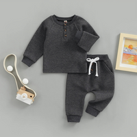 Long Sleeve Solid Color Waffle Baby Set