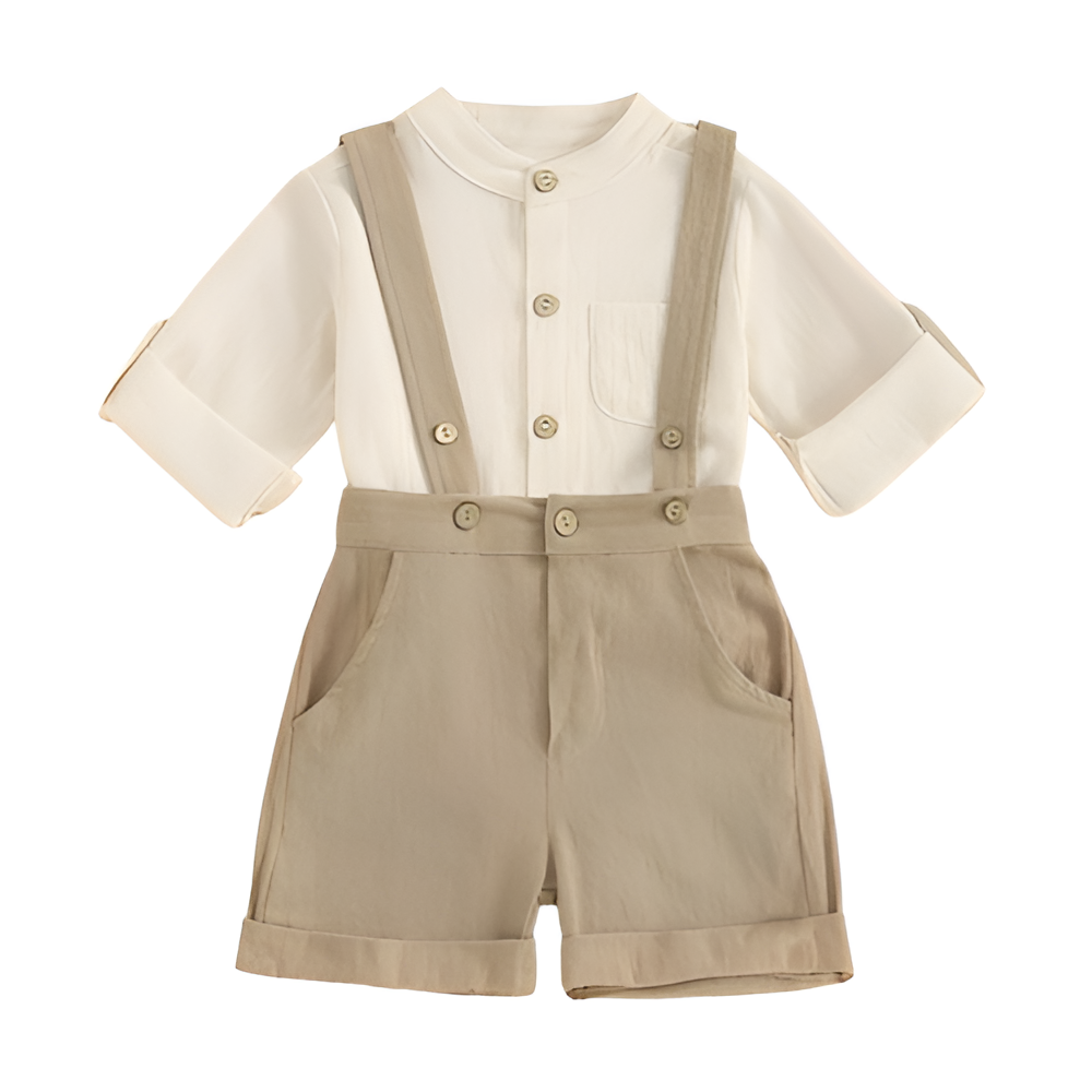 Cotton Linen Bodysuit Suspender Shorts Set